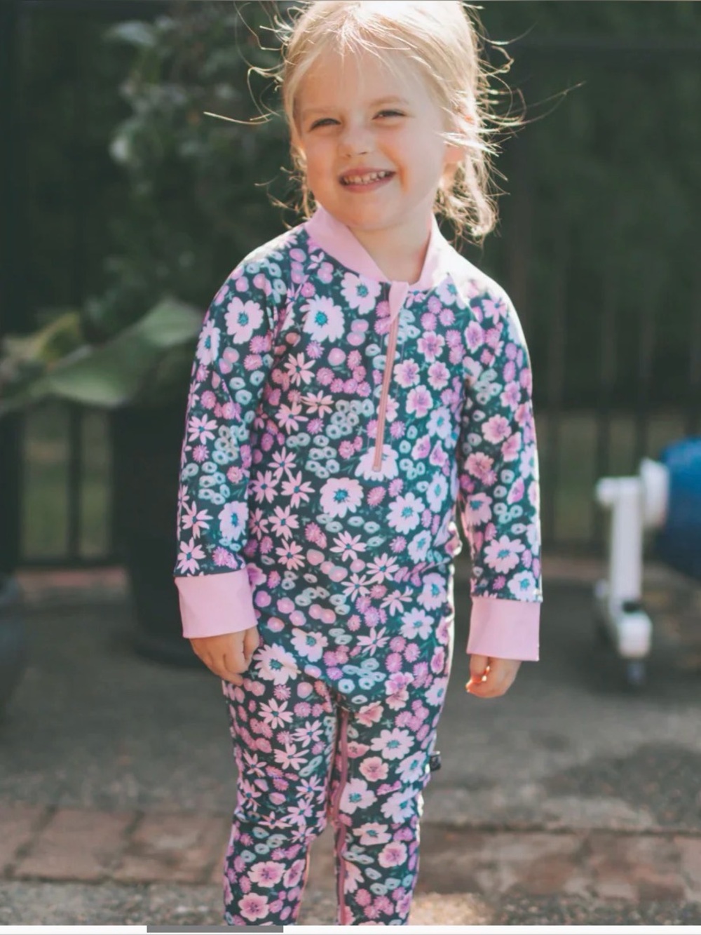 Honeysuckle Floral Girls Swimsuit full-coverage, sun-safe sunsuits toddler 3T